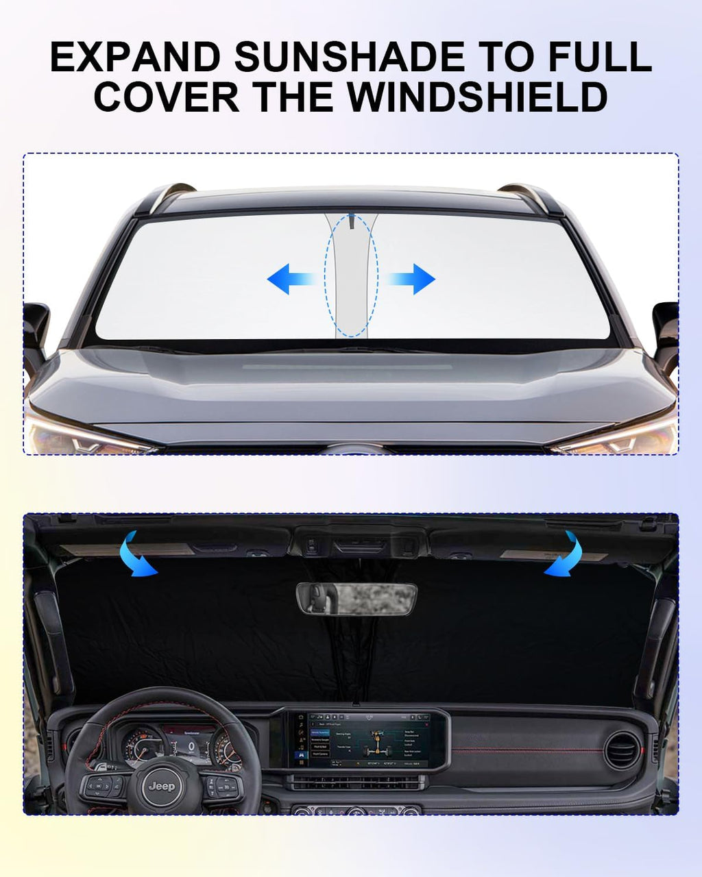 2026 Upgrade Front Windshield Sun Shade Foldable Jeep Wrangler Sun Shade/Jeep Gladiator Sun Shade fit for Jeep Wrangler JL JLU 2018-2026 / Jeep Gladiator 2020-2026 |Keep Car Interior Cooler|