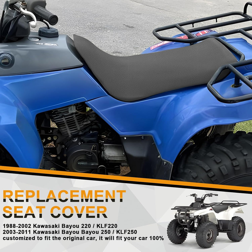 Seat Cover Replacement for 1988-2011 Kawasaki Bayou 220 250, Heavy Duty Leather ATV Seat Cover Replacement, Charcoal