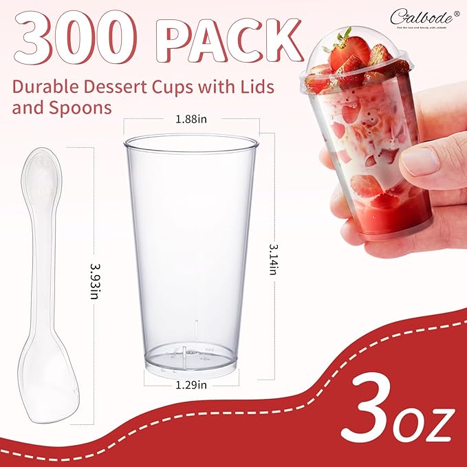 100Pcs 3oz Mini Dessert Cups with Lids and Spoons Clear Plastic Disposable Pa...