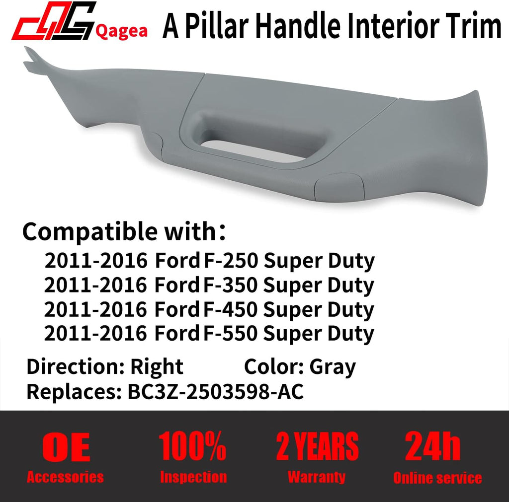 A-Pillar Grab Handle Interior Trim Passenger Right Side Replacement for 2011-2016 Ford F250 F350 F450 F550 Super Duty Replace BC3Z-2503598-AC BC3Z2503598AC(Right, Gray)