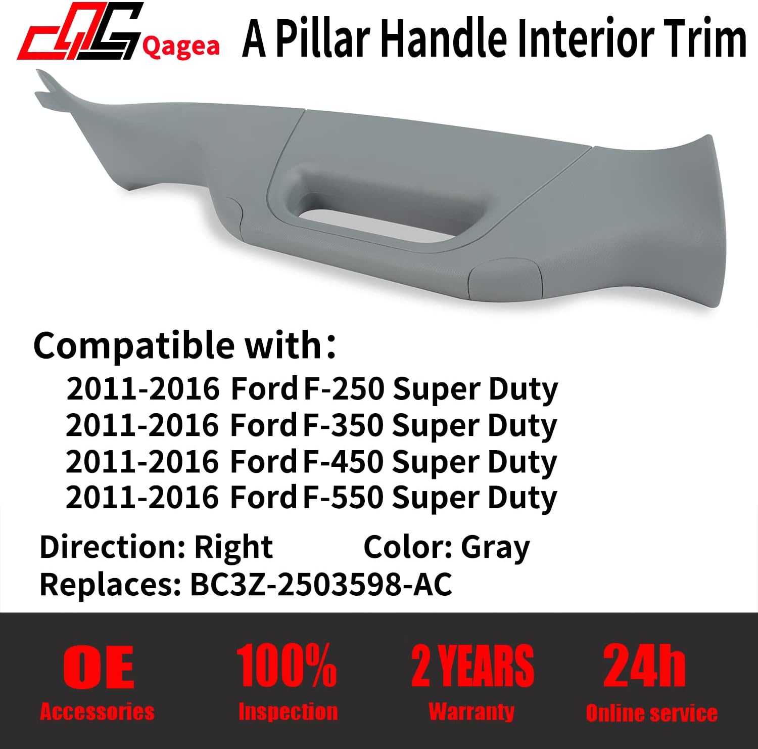 A-Pillar Grab Handle Interior Trim Passenger Right Side Replacement for 2011-2016 Ford F250 F350 F450 F550 Super Duty Replace BC3Z-2503598-AC BC3Z2503598AC(Right, Gray)