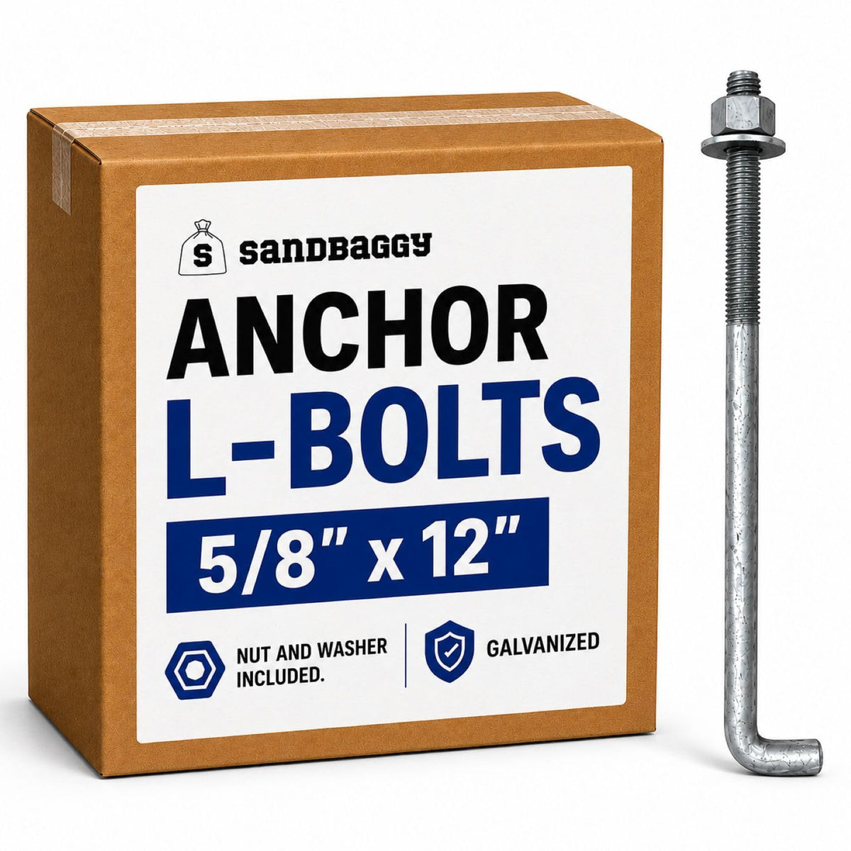 sandbaggy 5/8" x 12" threaded concrete anchor l-bolts, main product view