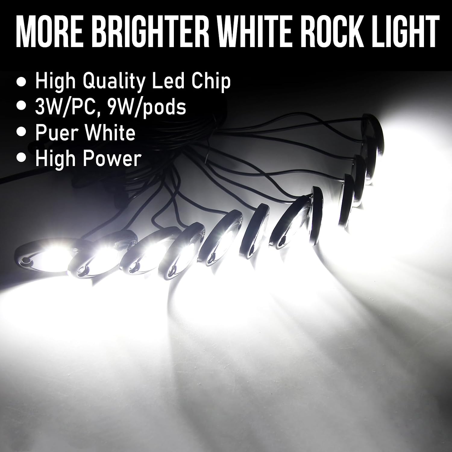 OPP ULITE White LED Rock Lights Kit, 12 Pods Underglow for Jeep Offroad Truck Car ATV SUV Boat Motorcycle Vehicle Under Body Glow Lamp Trail Fender Lighting (12pods Rock W)