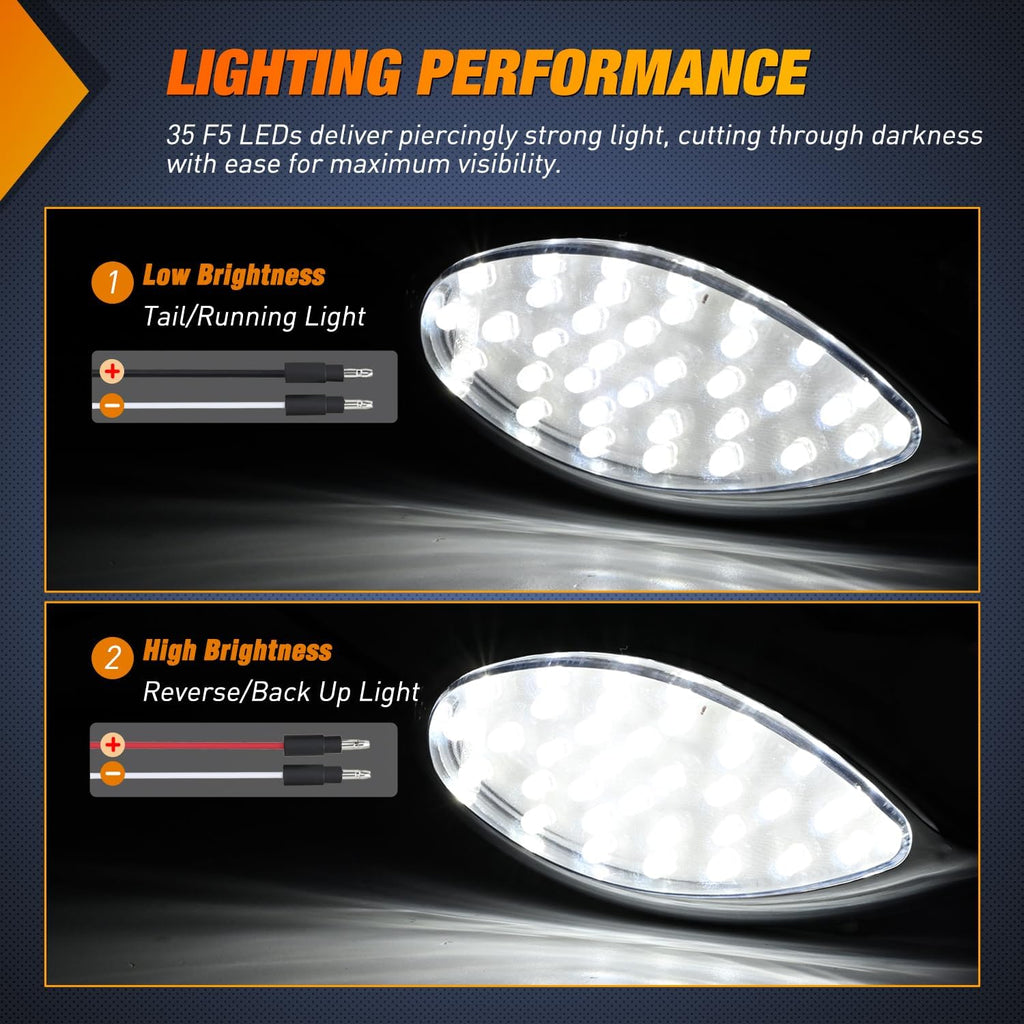 Nilight Trailer Tail Light 2PCS 5.9Inch Teardrop 35 LED White Chrome Bezel Marker Clearance Reverse Backup Running Taillight IP67 Waterproof for Trailer Truck Pickup Camper RV