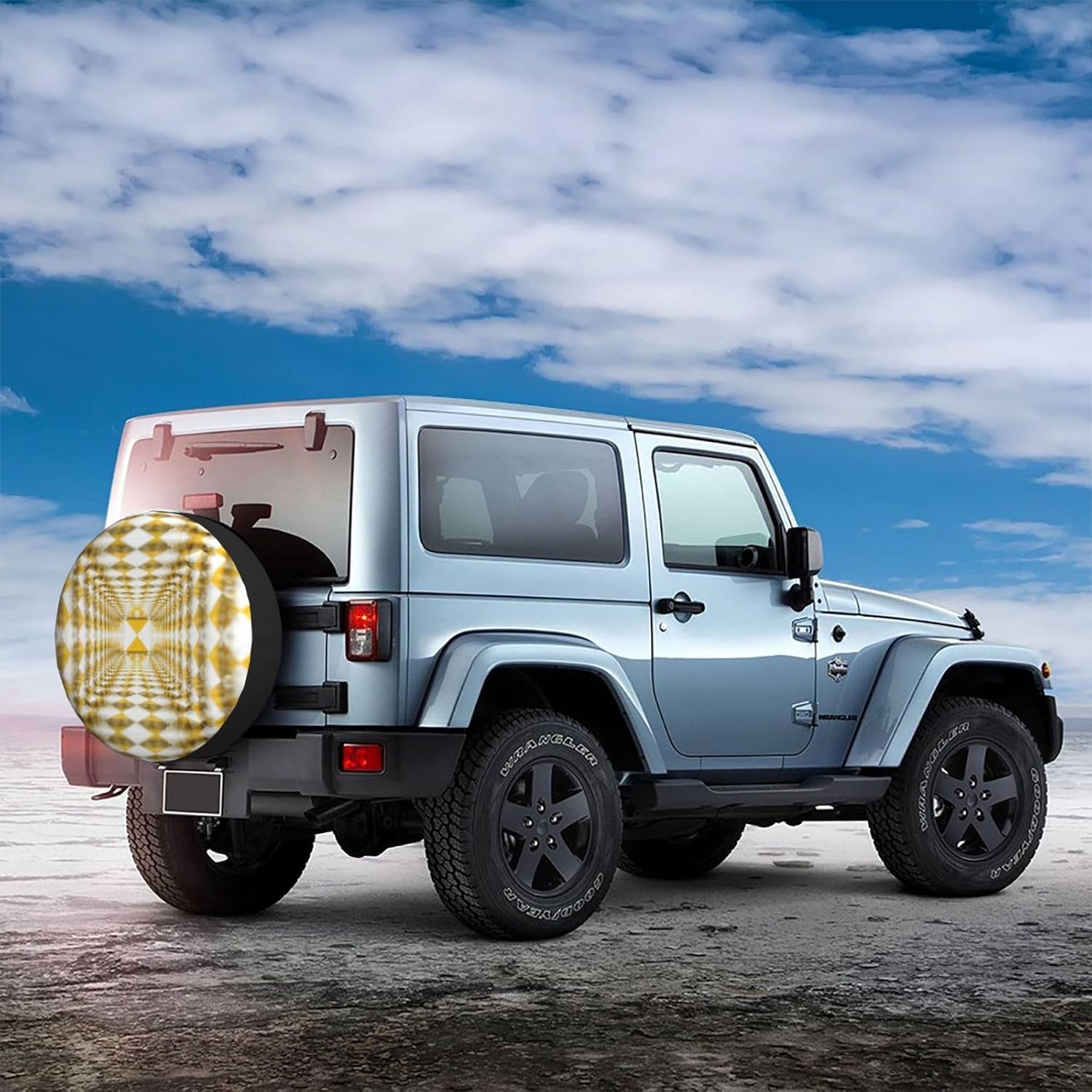 3D Optical Illusion Yellow Grid Print Universal Spare Tire Cover for Jeep | Wheel Protector Fits Rv, Trailer, Jeep, Shield Tires From Sun, Dirt And Rain For Outdoor Storage