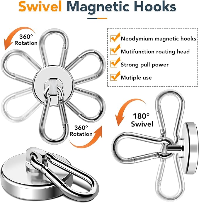 MIKEDE Strong Magnetic Hooks, Heavy Duty 110LBS+ Swivel Neodymium Magnets - Image 6