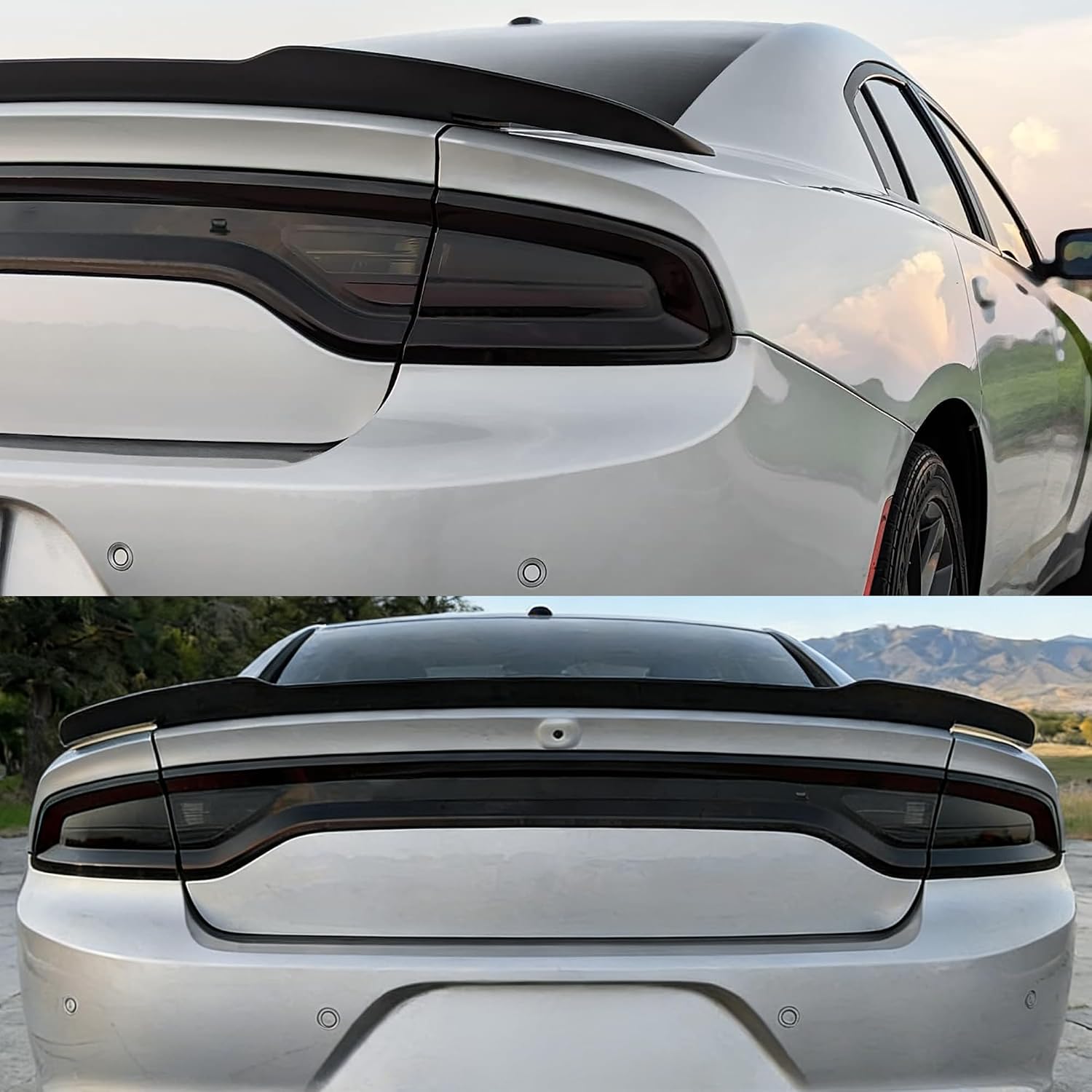 Tail Light Covers Guards Fit for Dodge Charger GT SRT SXT SE R/T Scat Pack 2015-2024, Smoked Black Rear Light Protective Cover Guards Trim Set Exterior Accessories