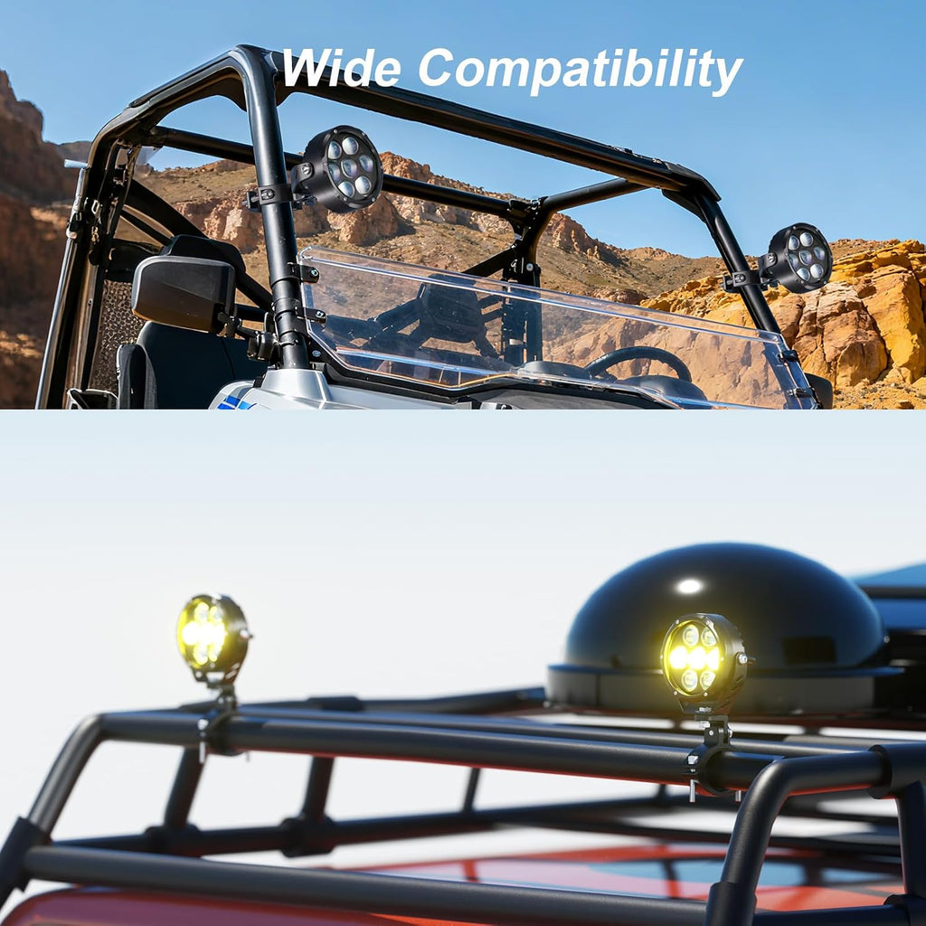 LOKTENWO 2PCS LED Light Bar & Fog Light Mounting Brackets, Aluminum Alloy Off-Road Light Mounts for 1.85"-3" Diameter Bull Bar, Front Bumper Guard and Roll Cage, Fits Jeep, Truck, SUV, UTV