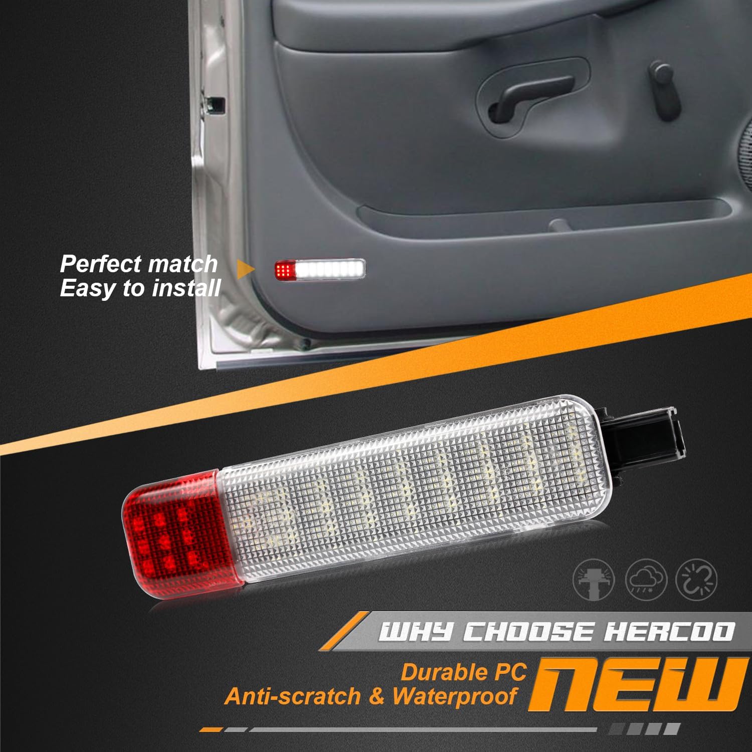 HERCOO Interior Door Light LED Door Panel Courtesy Lights Lamp Assembly Compatible with Chevy Silverado GMC Sierra 1500 2500 3500 HD Tahoe Suburban Yukon Cadillac Escalade Hummer H2, White Red