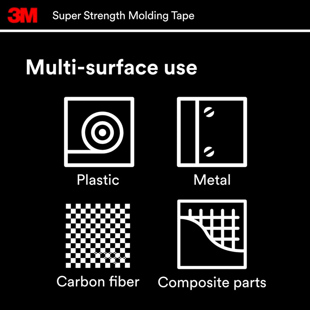 3M Super-Strength Molding Tape, 1/2 in x 15 ft, High Strength Double-Sided Adhesive, Permanently Attaches Side Moldings, Trim and Emblems to Interior and Exterior of Vehicles (03614)