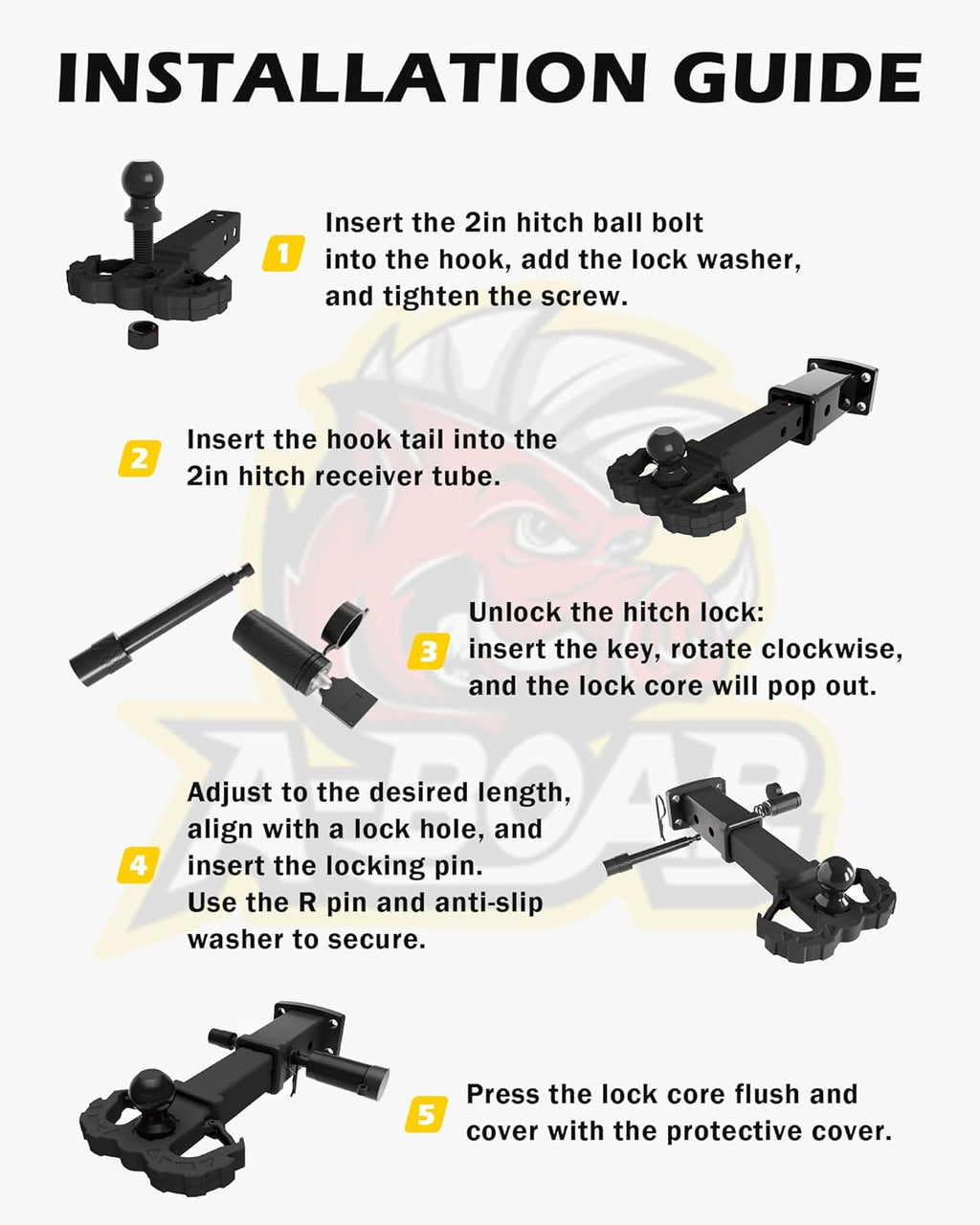 Hitch Step for 2" Receivers,Trailer Hitch with 2-Inch Ball Hitch and Trailer Hitch Pin, Drop Forged Steel Truck Hitch Step, 14 Ton (30000 Lbs) Maximum Break Strength Tow Hitch Receiver, Black