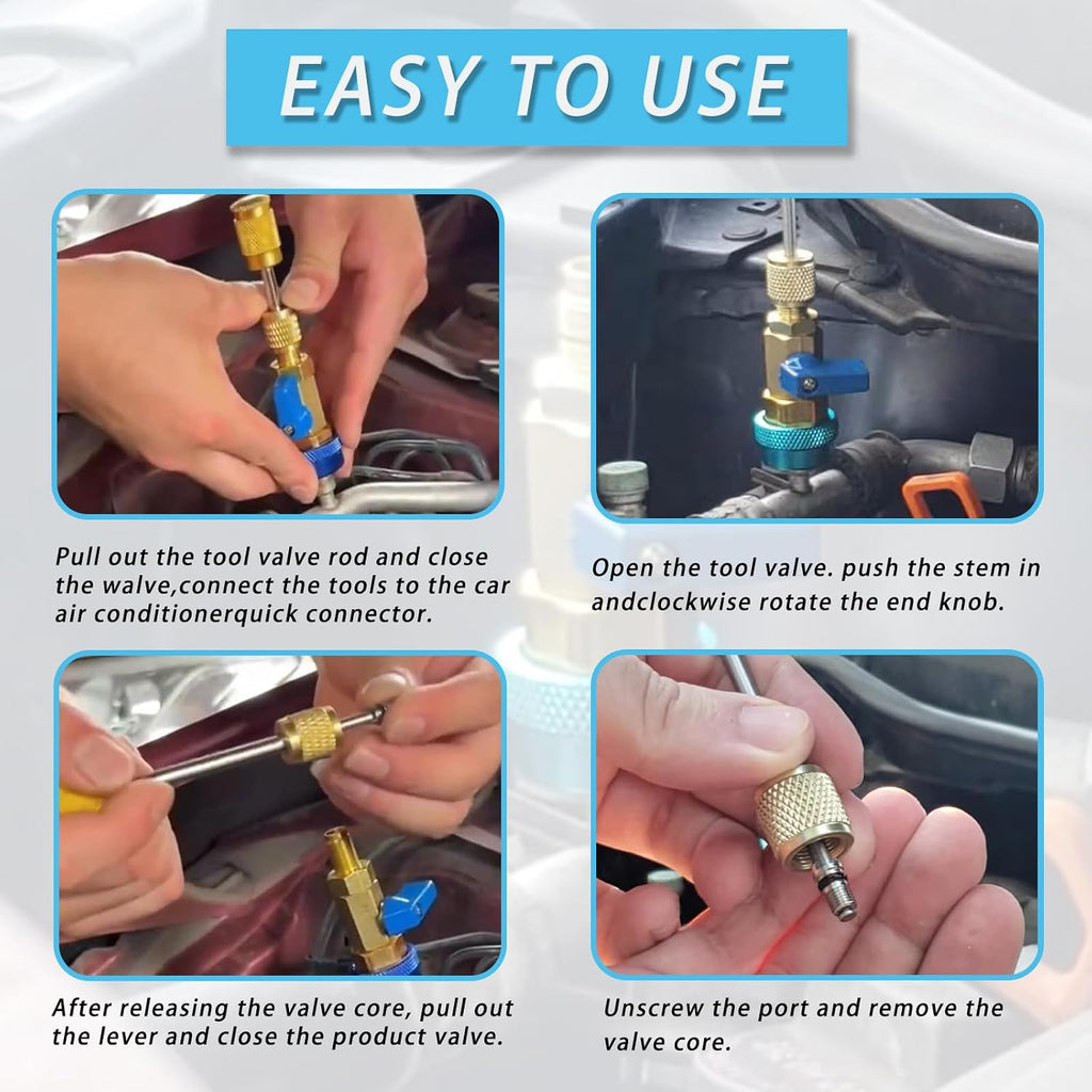r134a r1234yf ac valve core removal tool kit-universal on a desk or shelf