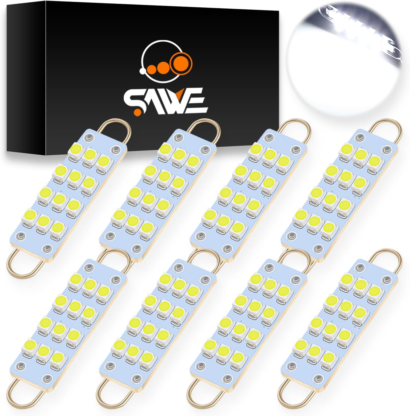 561 Led Bulb White 44mm Rigid Loop for Map Trunk Light 562 567 8pcs | Canbus Error Free 12v Replacement for Interior Car Dome Courtesy Step Cargo Footwell Festoon Lamp 563 564 6000K Super Bright