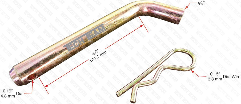 Tech Team #00851 Bent Hitch Pin, 5/8” Dia. x 4” Long, for Secure Mounting of Hitches and Axles, Heavy Duty Steel, Includes 1 Pin and 1 R-Clip