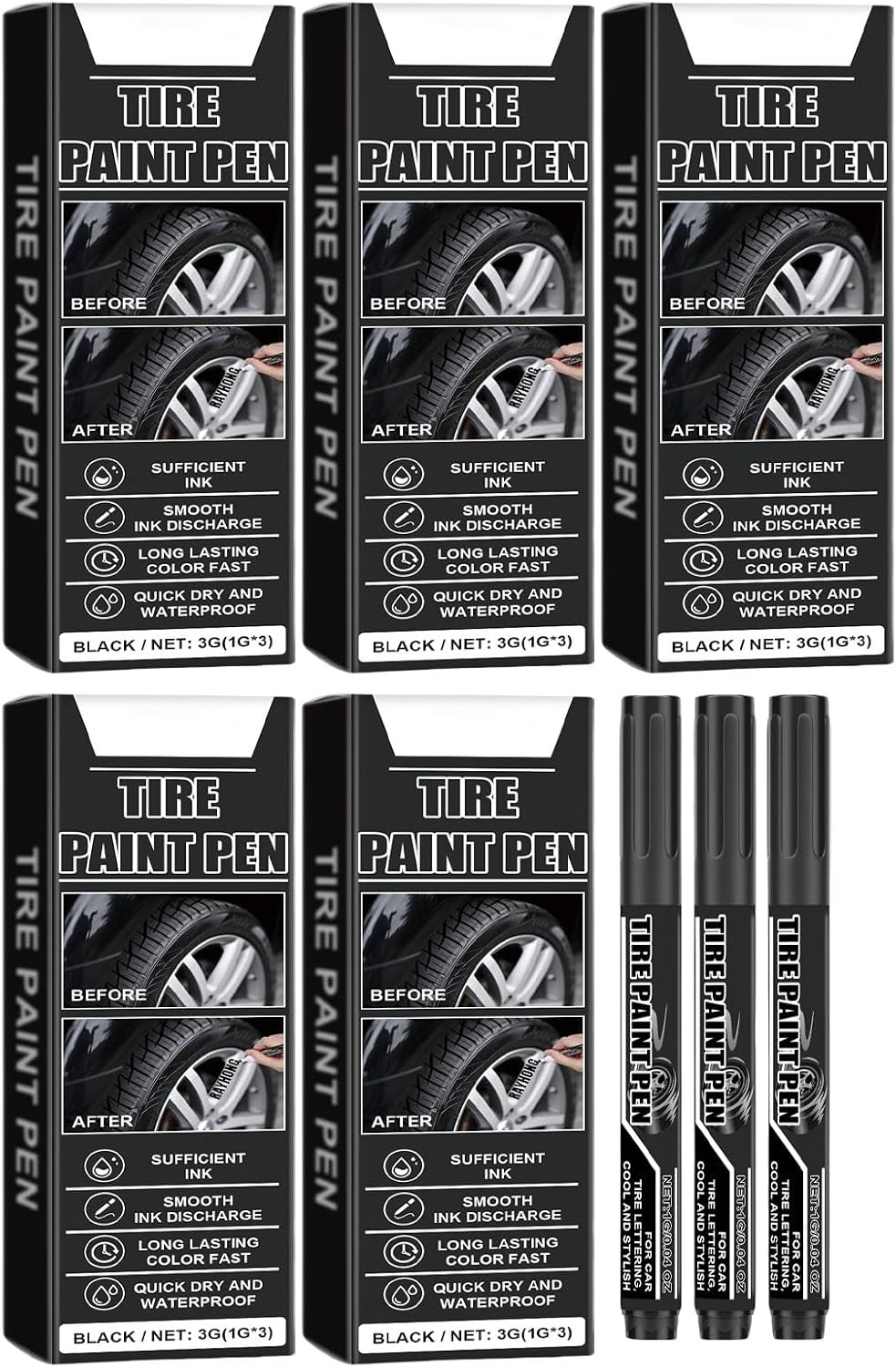 15 Pieces Black Paint Pen Car Tires Paint Pen Water Resistant Quick Drying Tire Marker Pen for Car Tires Scratch Repair