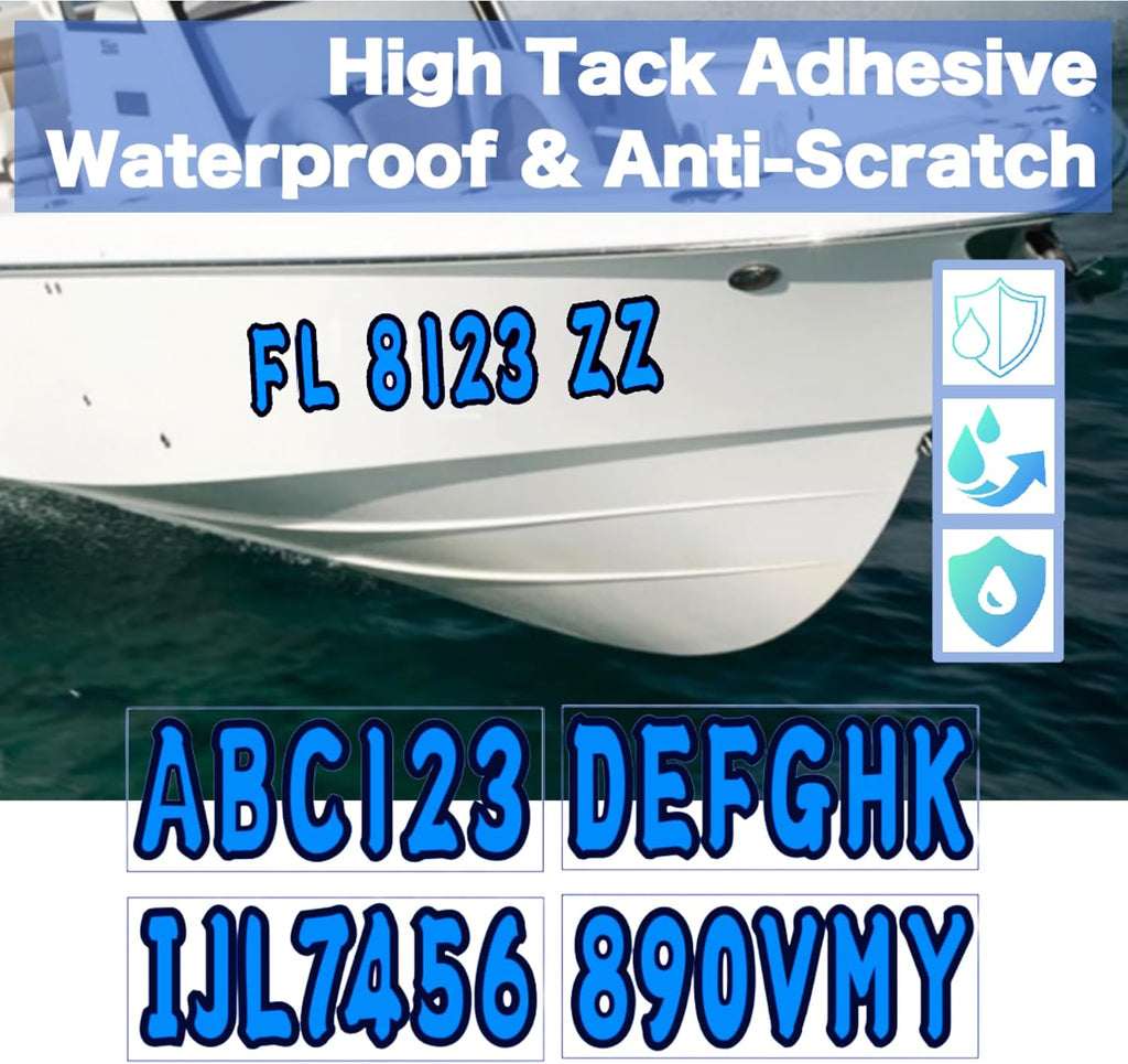 3 inch Boat Registration Number and Letter Vinyl Marine Grade Sticker Decal | Hull, PWC, Jet Ski & Pontoon, Vinyl, Waterproof & Anti-Scratch, 4 Sets