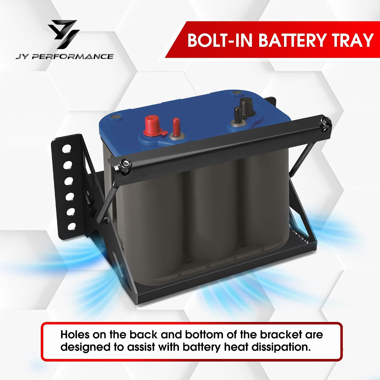 JY PERFORMANCE Metal Battery Tray Box, Universal Metal Steel Bolt-in Battery Mounting Box Tray Bracket for Car Trailer Boat - Fits up to 10.63"×7.06"×7.5", Anti-Rust Corrosion-Black
