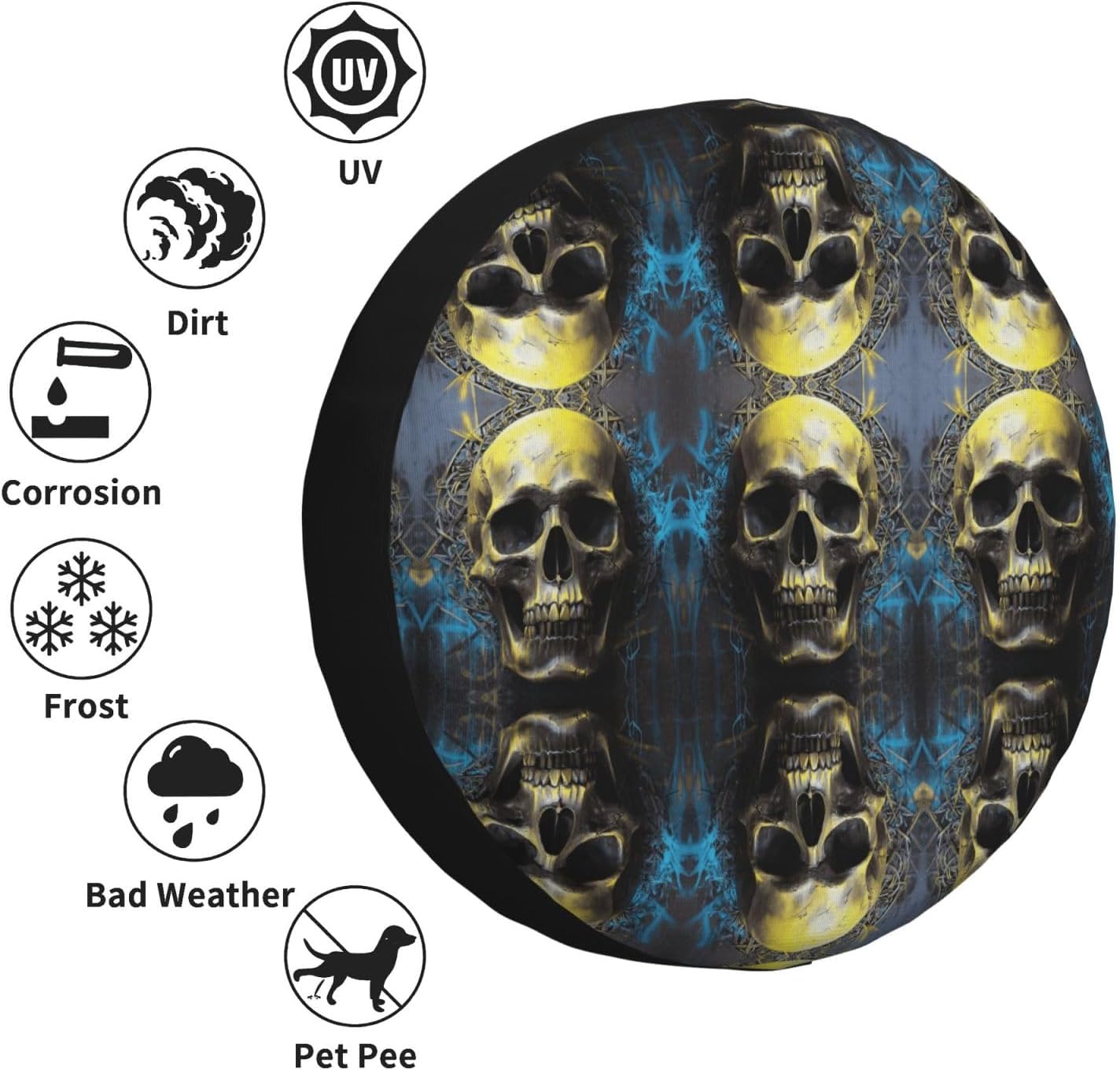 Artistic Skull Print Universal Spare Tire Cover for RV, Jeep | Wheel Protector Fits Rv, Trailer, Jeep, Shield Tires From Sun, Dirt And Rain For Outdoor Storage