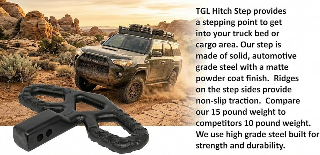 TGL Hitch Step, Trailer Hitch Step, Tow Hitch Step, Hitch Bump Step for 2 inch Receivers. Compatible with Jeep, Ford, Toyota Vehicles with 2 inch receivers.