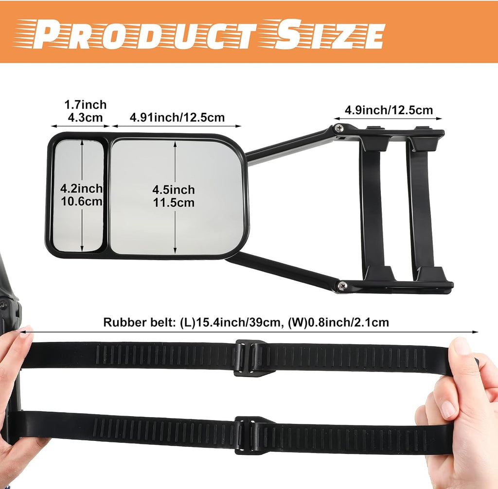 Black Car Towing Mirror Clip on Side Extension Towing Mirror 360 Degree Rotation Adjustable Dual View Tow for Car Truck Auto Caravan(2 Pcs)