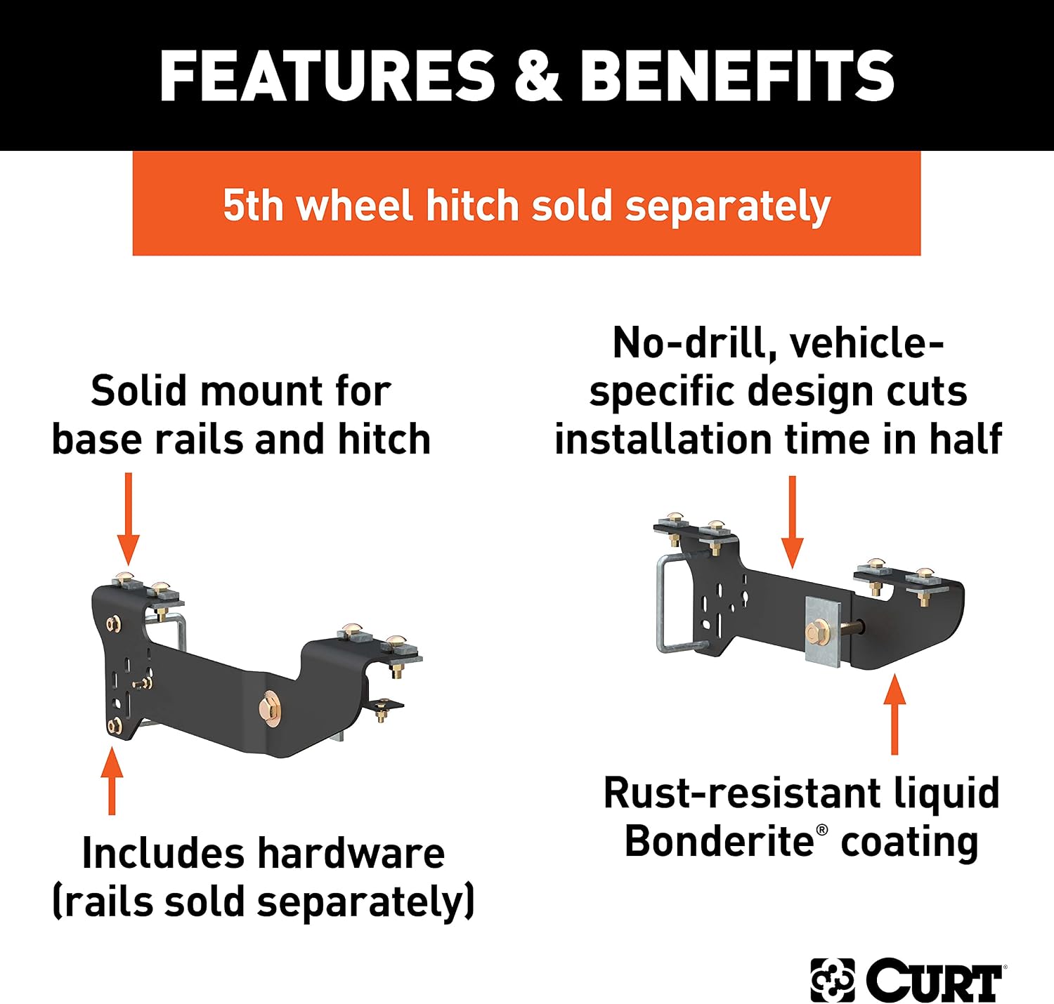 Custom 5th Wheel Brackets, Compatible with Select Silverado, Sierra 1500