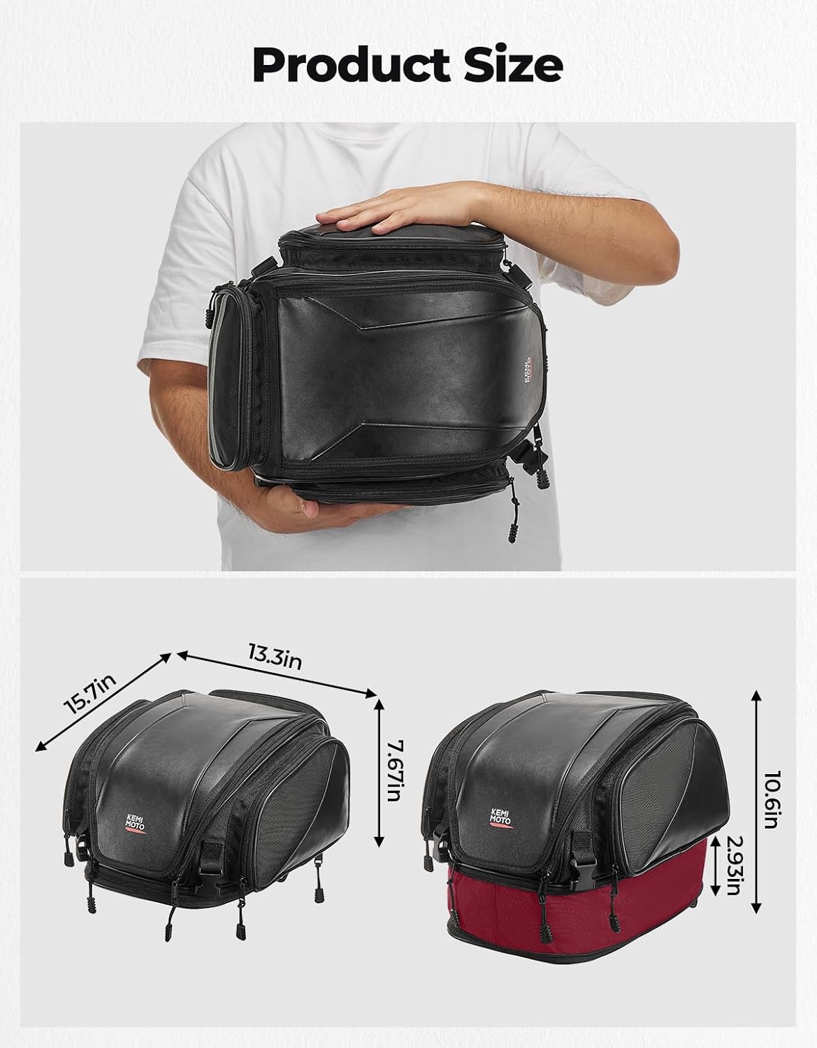 KEMIMOTO Motorcycle Tail Bag 18-22L Expandable Sissy bar Motorcycle Luggage Seat Travel Rear Rack Bag Waterproof for Daul Sport Sportster Softail Dyna Touring Shadow Vulcan
