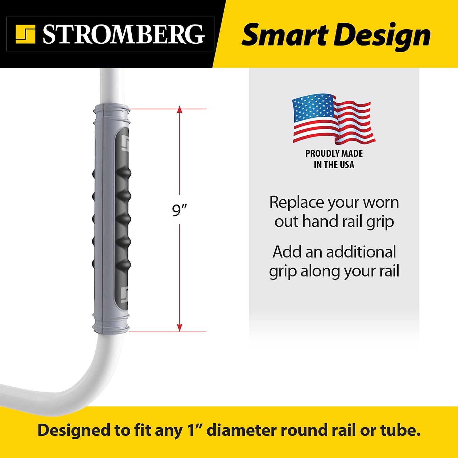 Stromberg Carlson Lend-A-Hand AM-01 Dura Grip RV Handle Replacement – Rubber Rail Cover for 1" Diameter Step Handles, Easy to Install Grab Bar Wrap for Entry Assistance – 9"L, Gray & Black