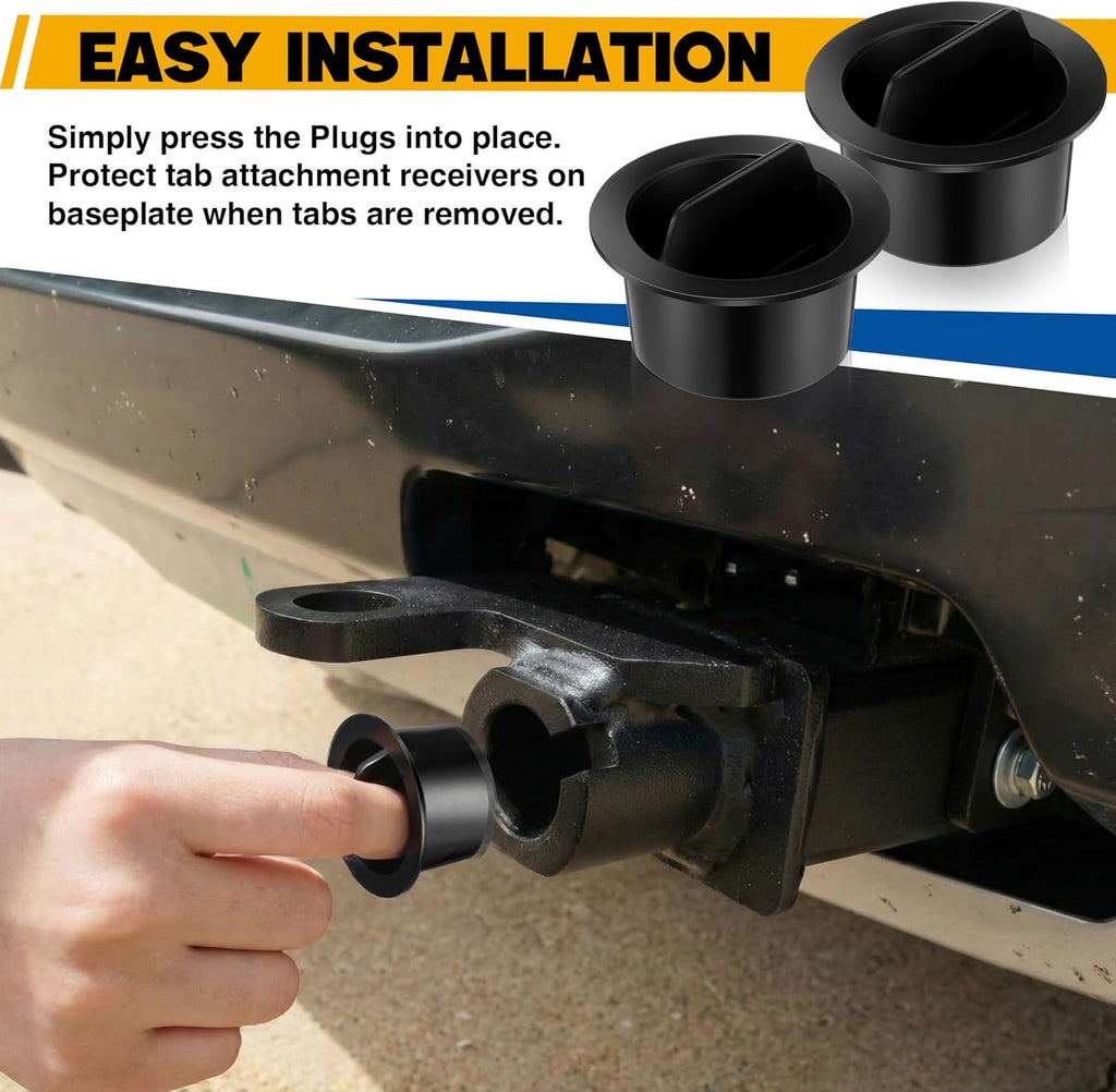 Baseplate Attachment Tab Receiver Cap Plug Replacement, Compatible with Blue Ox Removable Tab Baseplates, Black Plastic Protective Dust Cover for Tow Bar Receivers (2)
