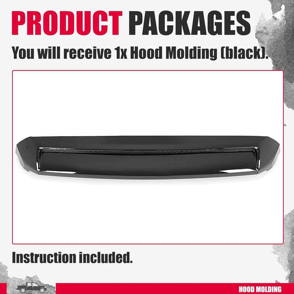 Kojem Hood Scoop Bulge Molding Compatible with 2014-2021 Toyota Tundra Platinum Style Color Code 202 Black Front Upper Grille