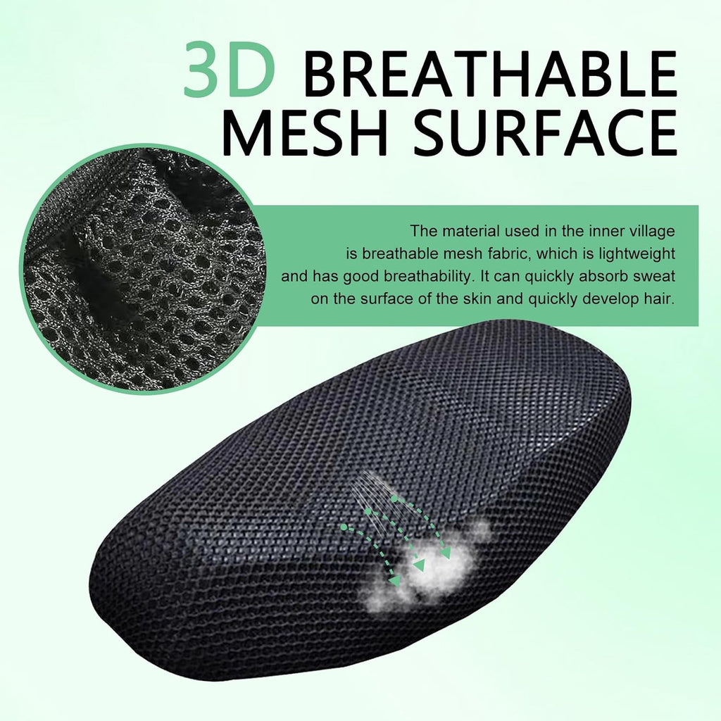 Large Moped Seat Cover, Heat-Insulating Anti-Slip Seat Cushion, Breathable Scratch-Resistant Cushion with 3D Spacer Mesh Fabric, Universal for Most Motorcycles (Black)