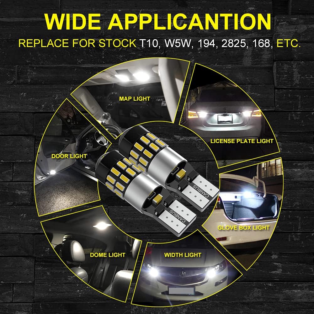 Super Brigte White W5W 912 LED Bulb Plug And Play With No Issues Or Errors,194 T10 Bulb For Interior Lights,Reg lamp lights,168 Bulb For Reading Lights,Daylight Running Lights,6000K(4-Pack)