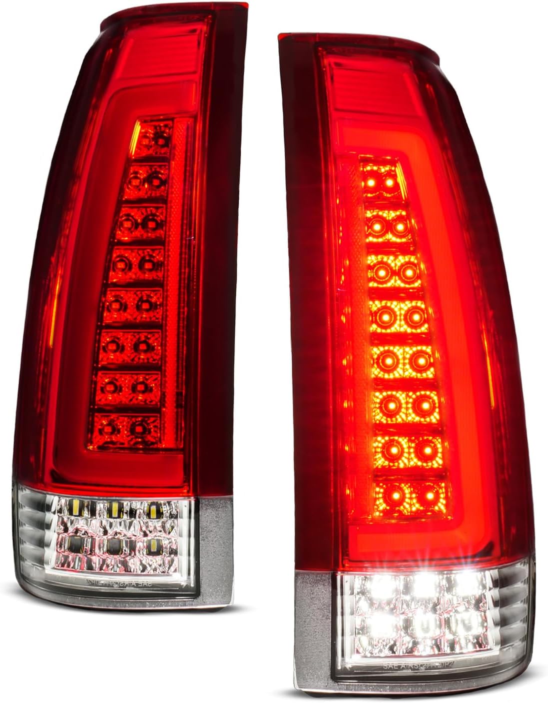 AmeriLite for 1988-2000 Chevy GMC C/K Pickup Vehicle Full Size Tahoe Suburban [Full LED] C-Type Tube Crystal Red Replacement Tail Lights Set - Passenger and Driver Side