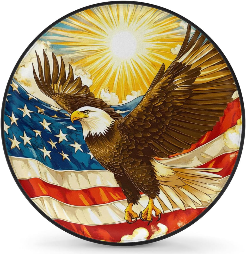 Rv Spare Tire Cover Wheel American Flag Eagle Sun Tire Covers Wheel Protectors Universal Fit for Camper RV SUV Truck Travel Trailer Accessories Waterproof Cover 17 inch for Diameter 31-33in