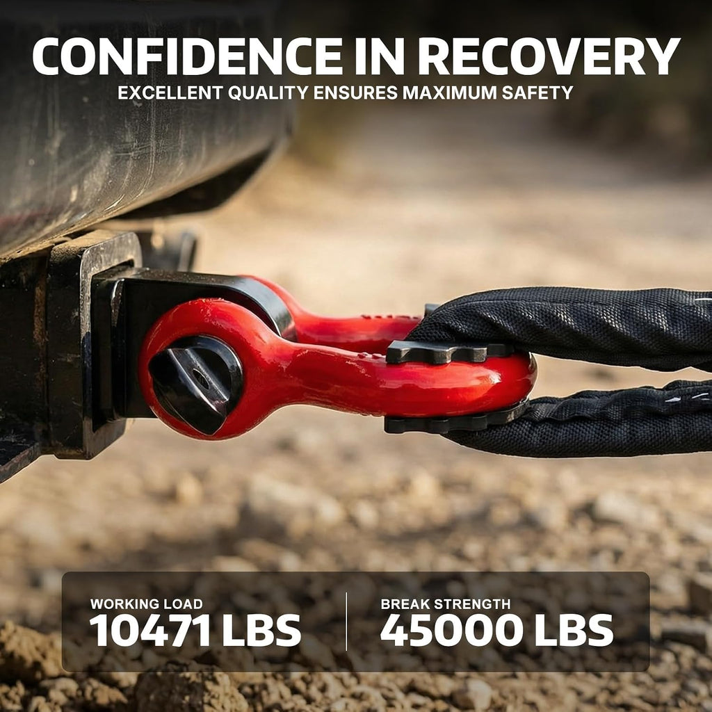 AUTOBOTS D Ring Shackles 3/4" Heavy Duty Red | 45,000lb Break Strength, Clevis Shackle with 7/8 Pin and Isolator Washers, for Tow Strap Jeep Vehicle Off Road Recovery