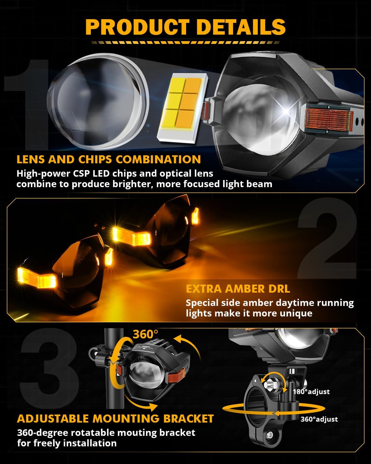auxbeam mt8 series motorcycle fog lights auxiliary lights shown in use