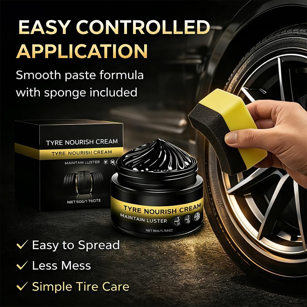 Tyre Nourish Cream, Powerful Wheel Cleaning Refurbish Wax, Restores Black Gloss for Cars, Uv Protection And Waterproof Coating, Long-Lasting Tire Shine Gelfor for Car Tires (1pcs)