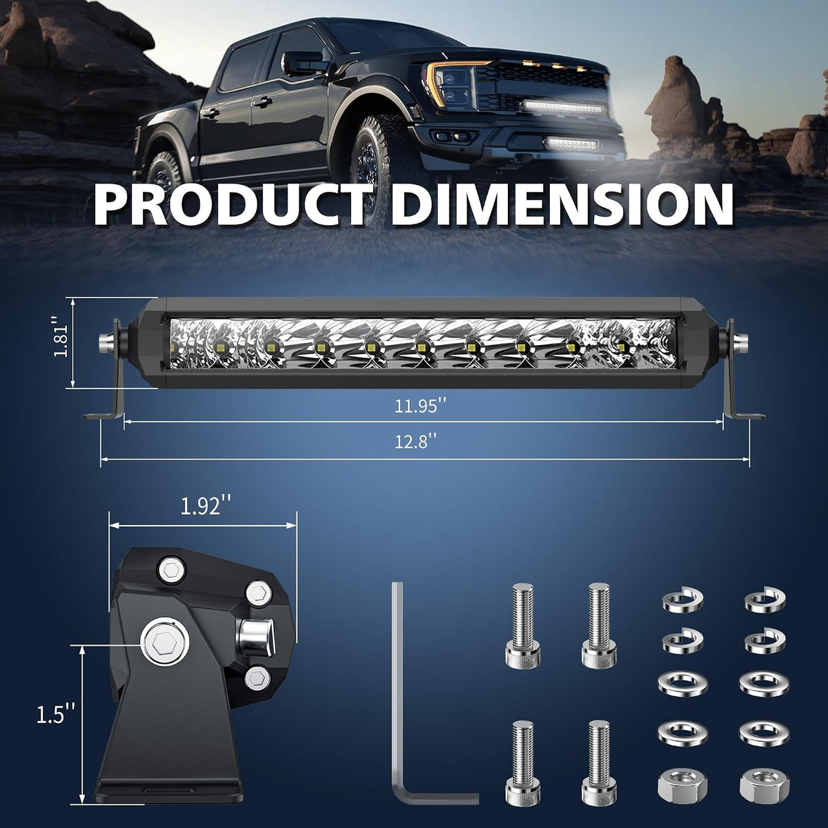 4wdking slim led light bar 12 inch spot, package contents