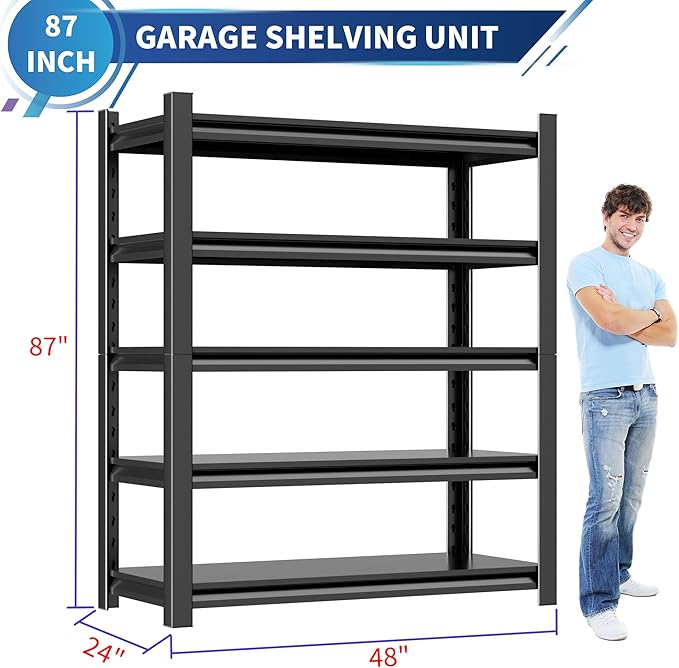 2 Sets Garage Shelving Unit 24"D x 48"W x 87"H Heavy Duty Storage Shelves Easy - Image 3