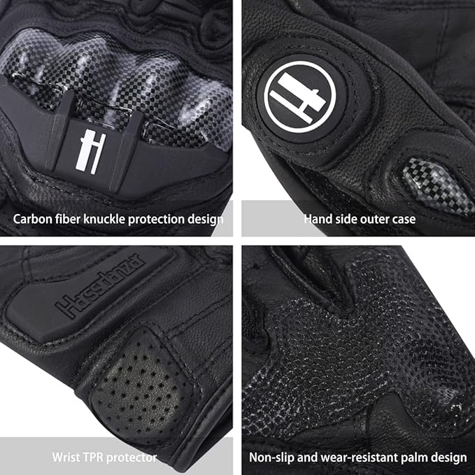 Harssidanzar Breathable Leather Motorcycle Gloves Touchscreen - Image 2