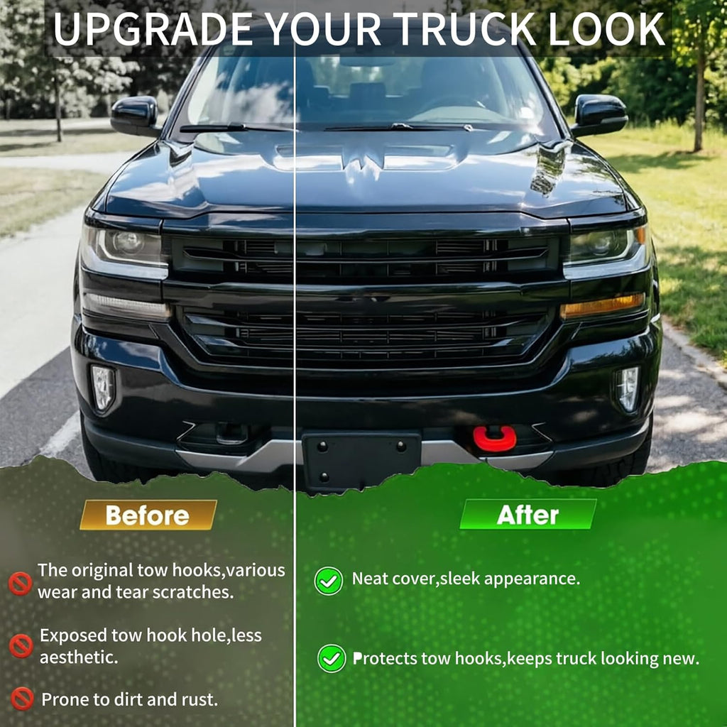 Extended Front Tow Hook Cover for 2007-2026 Chevy Silverado 1500 & 2007-2018 GMC Sierra 1500, Silverado 1500 Accessories, Sierra 1500 Accessories, Chevy 1500 Accessories, Silicone, Red (2 Pack)