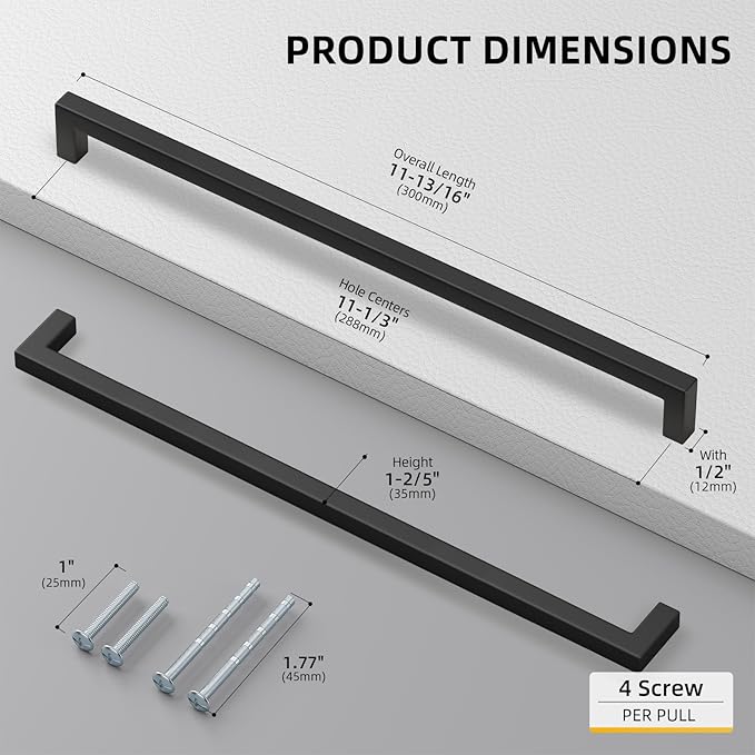 goldenwarm 50 Pack Black Square Bar Cabinet Pull Drawer Handle Stainless Steel - Image 2