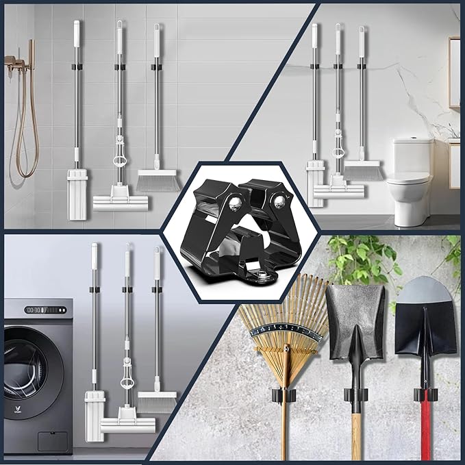 3-H Stainless Steel Broom Holder Wall Mount 6-Pack- Heavy Duty Mop Organizer - Image 3