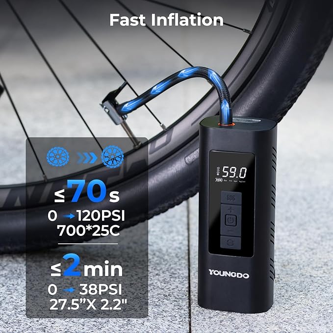 YOUNGDO Tire Inflator Portable Air Compressor, 150 PSI & 6000mAh, Tire Inflator - Image 2