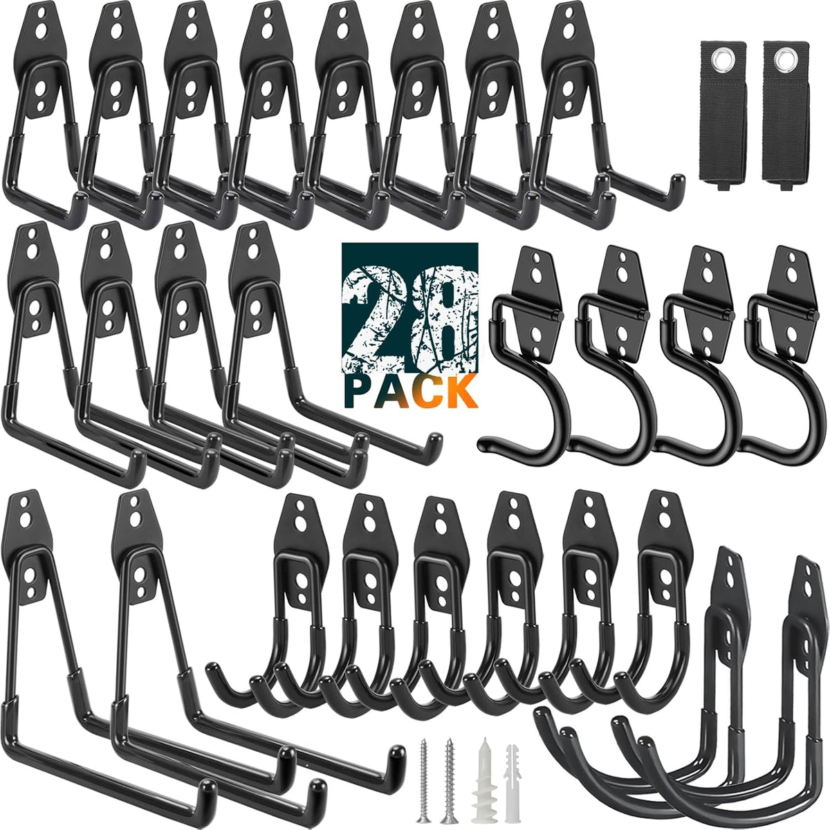 28 Pack Heavy Duty Garage Hooks, Utility Wall Mounted Storage System,