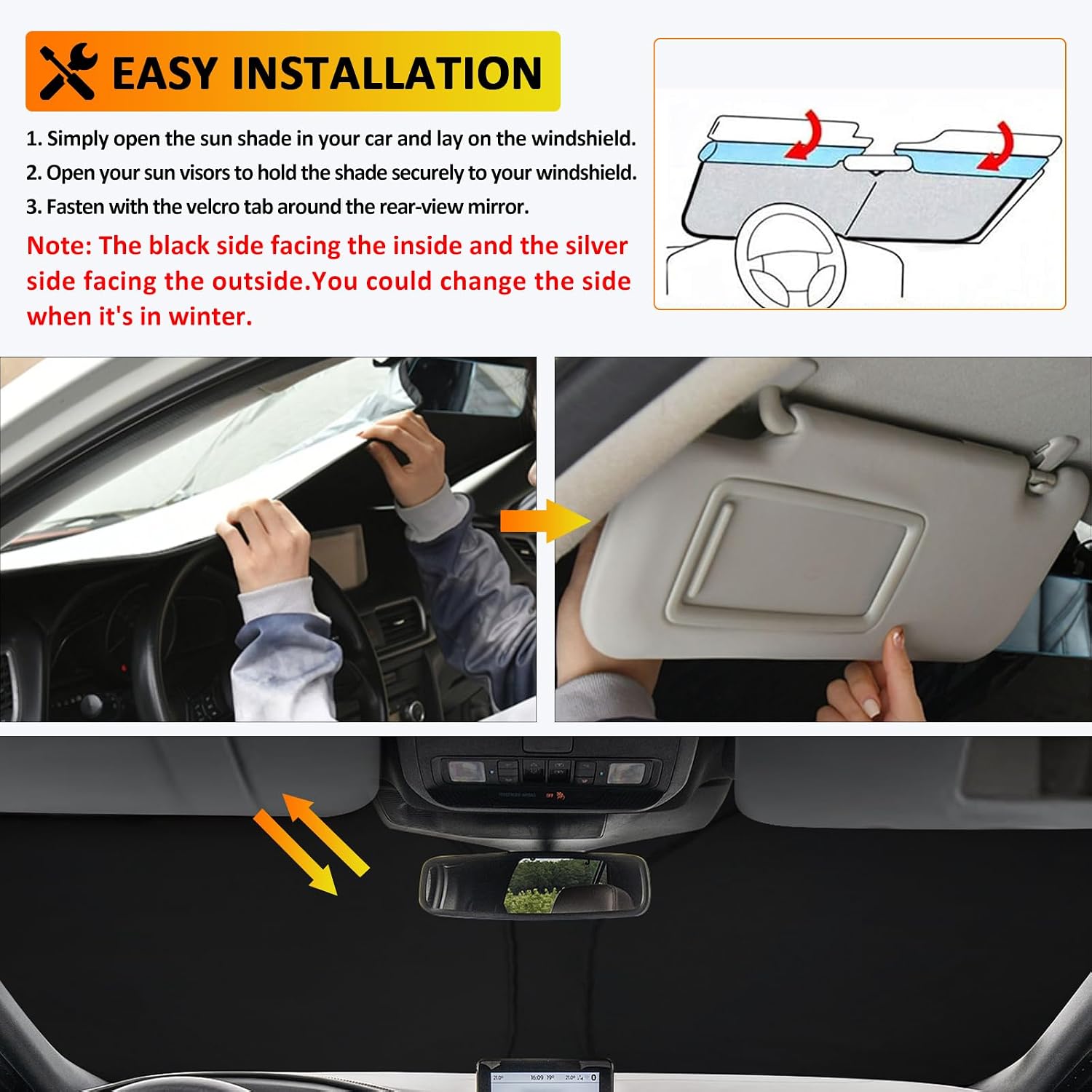 D-Lumina Front Winshield Sun Shade for Fo-rd Explorer 2011-2019 | Foldable Front Sun Shield Protector Blocks UV Rays, Window Sunshade Sun Visor Interior Accessory