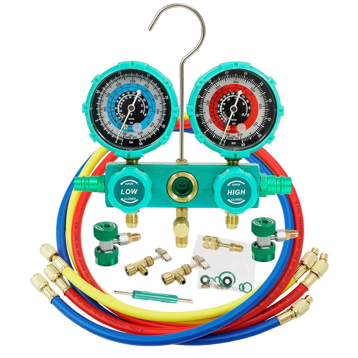 3-way aluminum manifold gauge set for ac maintenance, main product view