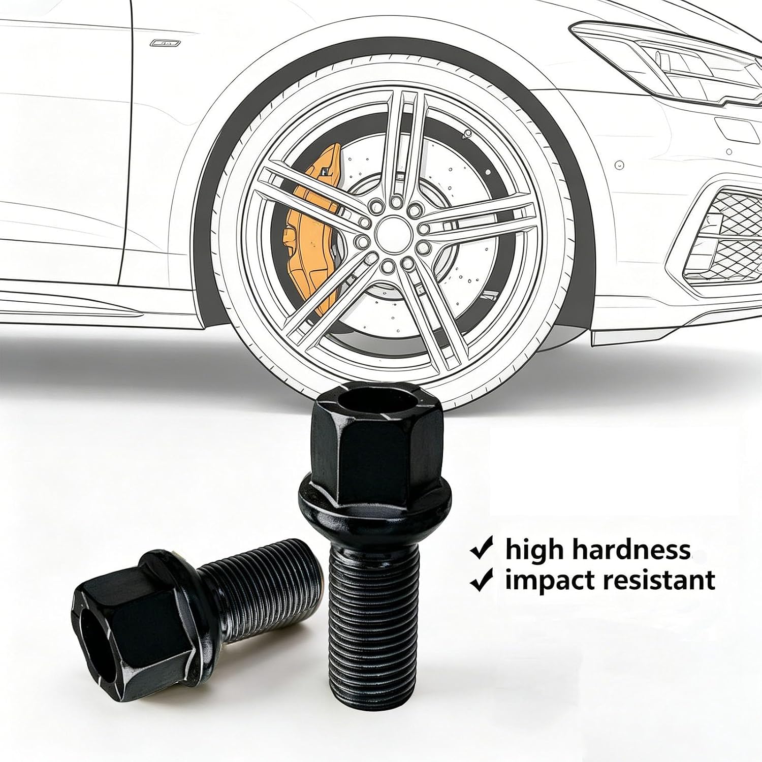 5Pcs WHT002437 Wheel Lug Nut Bolts M14x1.5 8D0601139D Wheel Lug Bolt | Replacement for VW Golf Jetta Passat Beetle CC for Audi A3 A4 A5 A6 A7 Quattro A8- Front or Rear Side (Black)