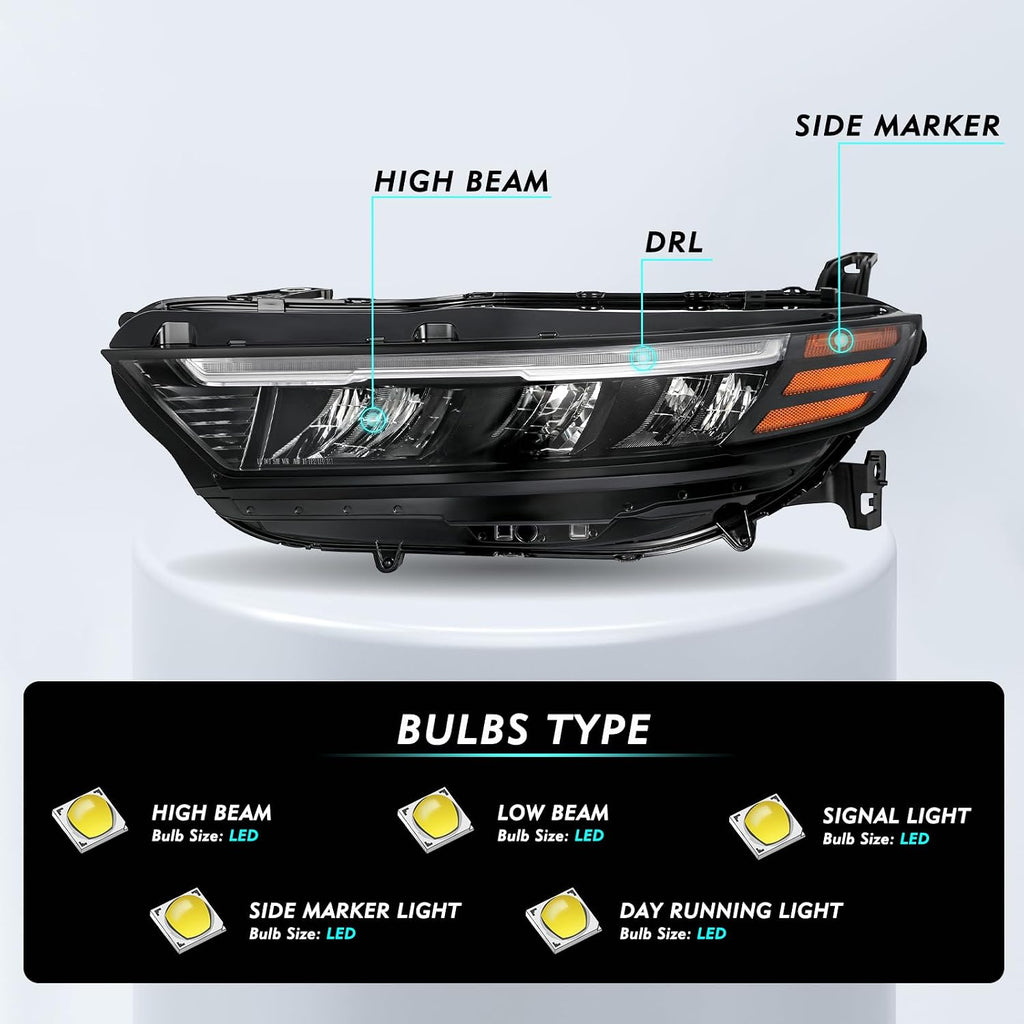TUSDAR Headlight Assembly [Full LED Reflect] for 2023 2024 2025 Honda Accord OEM Headlamp Replacement w/DRL Tube Signal (Left Driver Side)