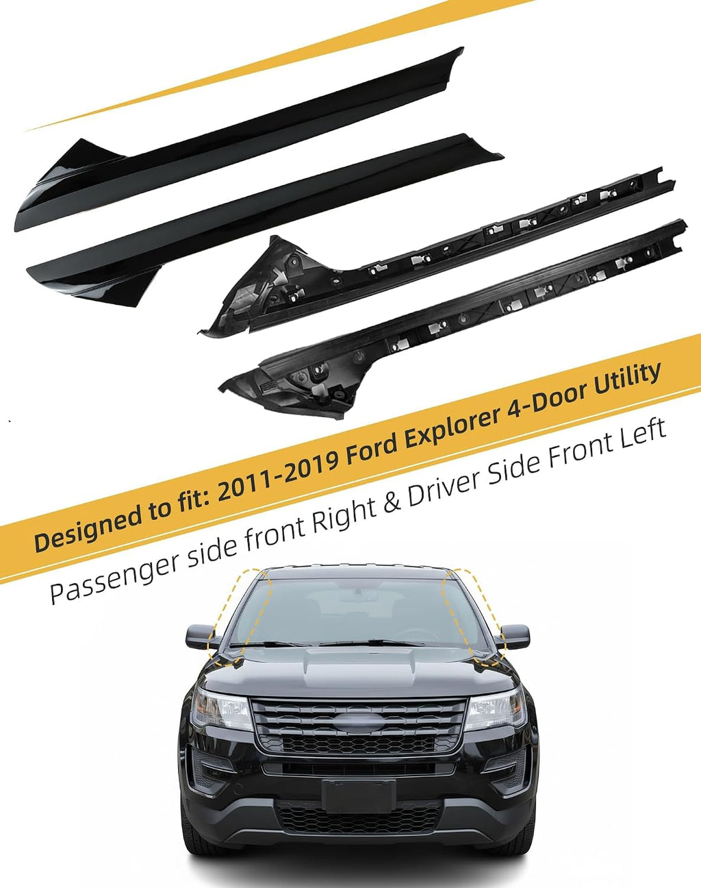 Flecto 2-Pack A-Pillar Molding Trim Outer & Inner Brackets Front Left & Right Pair Compatible with Ford Explorer 2011-2019, Replaces 926-450 926-451