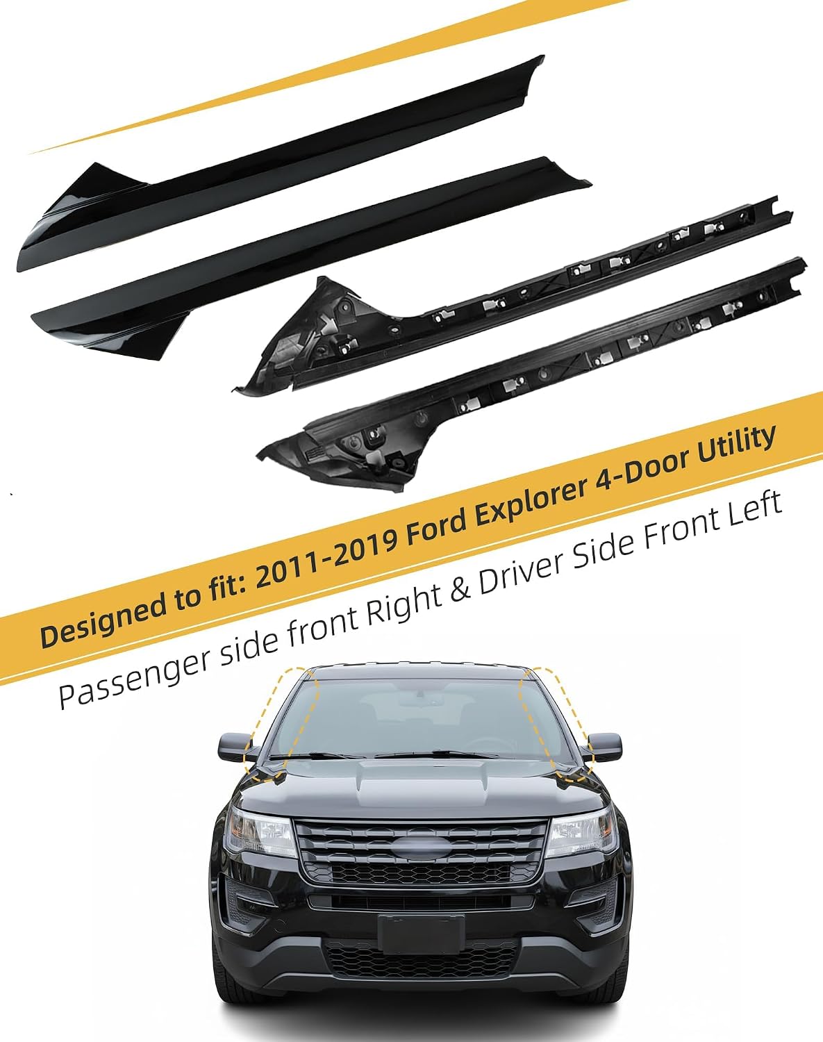 Flecto 2-Pack A-Pillar Molding Trim Outer & Inner Brackets Front Left & Right Pair Compatible with Ford Explorer 2011-2019, Replaces 926-450 926-451